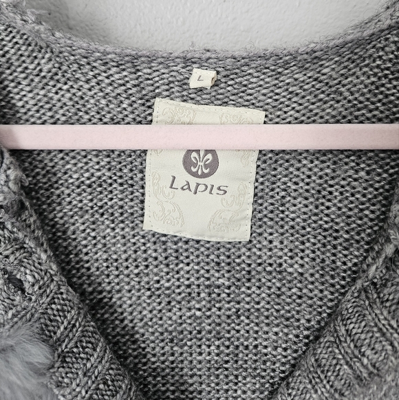 Lapis button down grey sweater size large wool tie waist penny lane Duster lapis - Picture 2 of 12